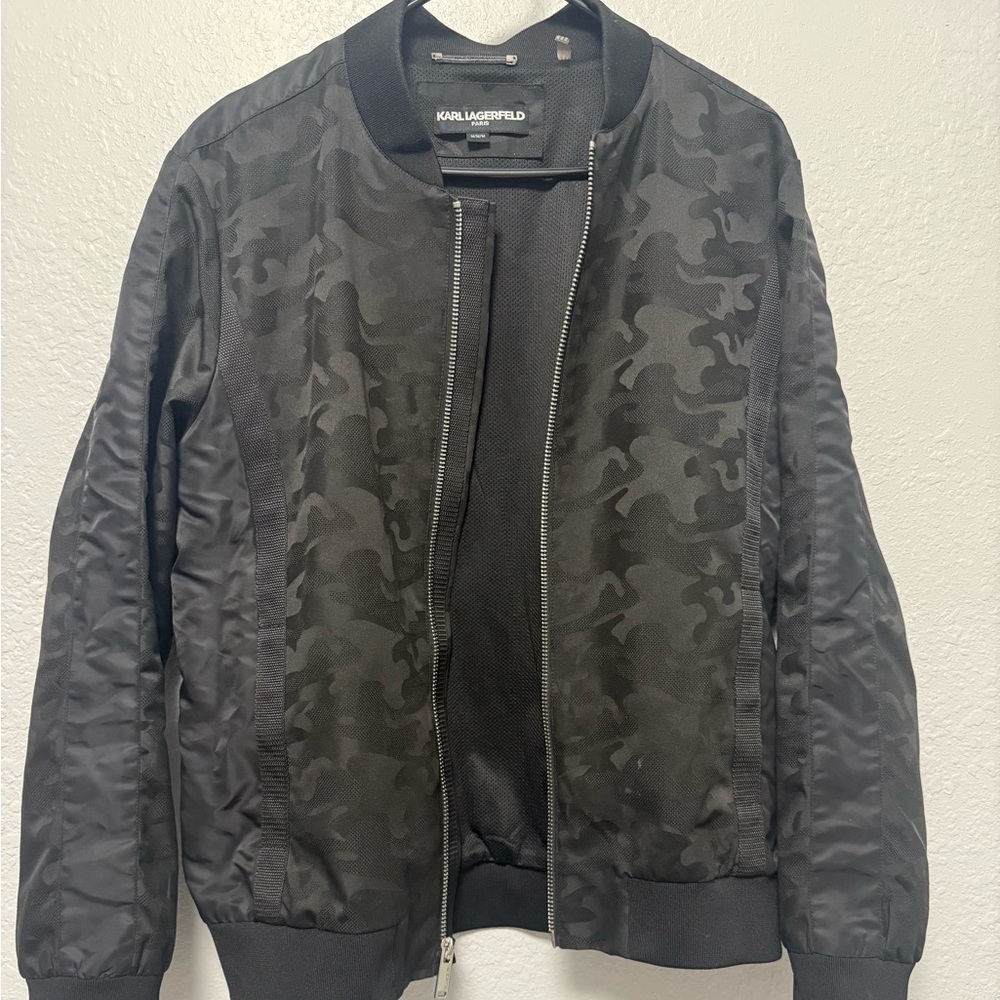 Karl Lagerfeld Black Camo Patterned Bomber Jacket